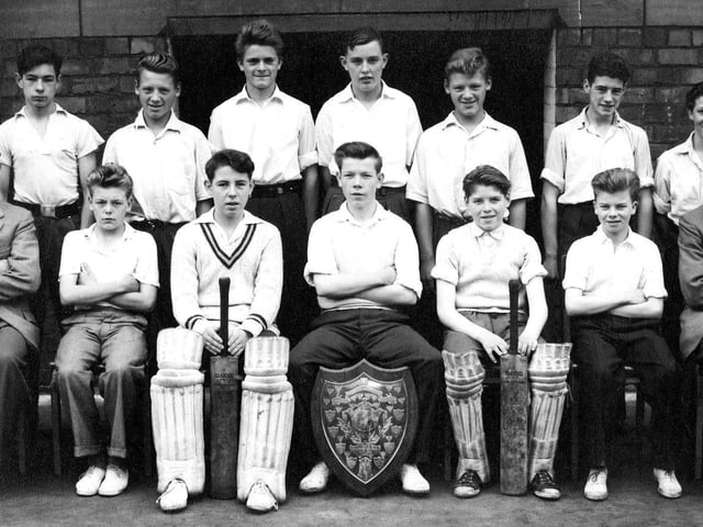 A picture from the 1950s showing a Park Road secondary modern senior cricket team. Pictured back row (left to right) A Hall, W Pugh, W Robson, L Bage, H Pugh, R Croll and K Lund. Front (left to right) T Gardner, C Wright, D Young, E Duncan, J Borthwick and Mr A Harkness.