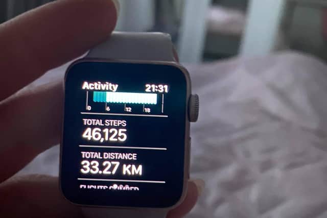 The device says it all - showing more than 46,000 steps walked in one day alone.