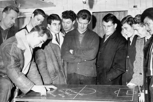 Brian Clough (front left) with Peter Taylor (rear left) and Hartlepool United players in the 1960's.