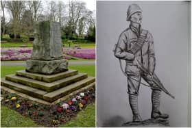 The Boer War memorial plinth in Ward Jackson Park and (right) the design for the replacement statue.