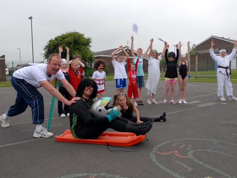 A 2008 scene from Fellgate Primary School where pupils and staff were taking part in a fancy dress walk.