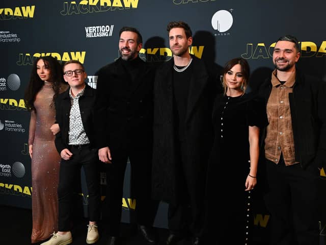 Jackdaw writer and director Jamie Childs (third left) with cast member (left to right) Rochelle Goldie, Thomas Turgoose, Oliver Jackson-Cohen, Jenna Coleman and Allan Mustafa at the film's UK premiere at Showcase de Lux Teesside on January 24.