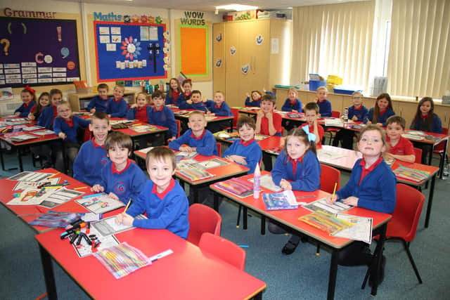 A class at Throston Primary School on their first day back.