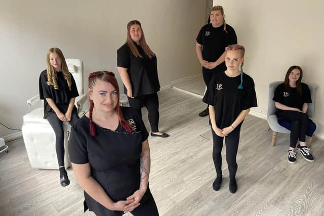 Terri Russell (front) with trainees inside her new salon located in Mulgrave Road, Hartlepool.
