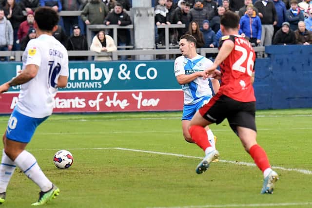 Barrow score their third of the game against Hartlepool United. Picture by FRANK REID