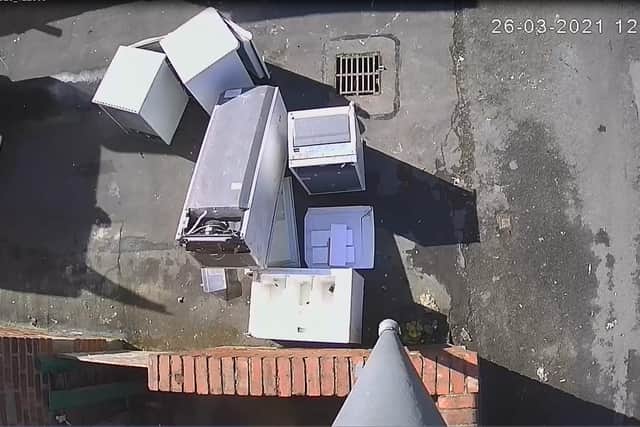 Footage of the fridges from above.