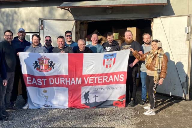 From left to right Kevin Shaw, Carl, Andrew Camiss, Jay Fletcher, Steve Brooks, Graeme Pattinson, John Young, Ian Pearson, John Robinson , Polish helper, Joe Mcmahon, Chris Mchugh and another Polish helper at the drop off point.
