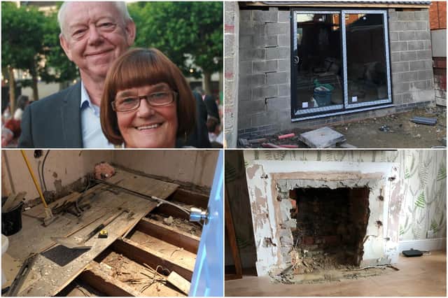 Builder Jamie Thompson left a 'trail of destruction' after his work on the unfinished extension intended for Julie Briggs' parents Brian and Ann Stothard.