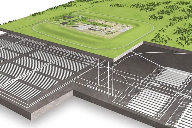 An artist impression of what a Geological Disposal Facility (GDF) could look like above and below ground.