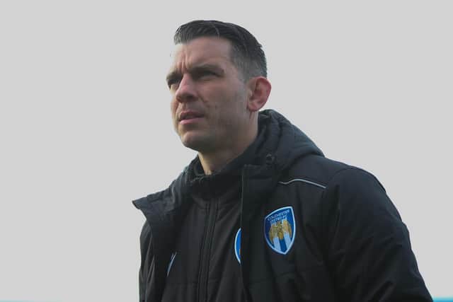 Colchester United Manager Matthew Bloomfield at the Suit Direct Stadium for the League Two fixture with Hartlepool United. (Credit: Michael Driver | MI News)
