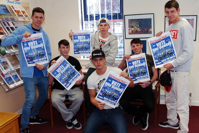 Ruff Diamond crew members pay a visit to The Hartlepool Mail offices in 2013. Pictured left to right are Zac Healey, Ryan Llewellyn, Aaron Staunch, Jason Lund, Lewis Cope and Ryan Wilson. Picture by Frank Reid