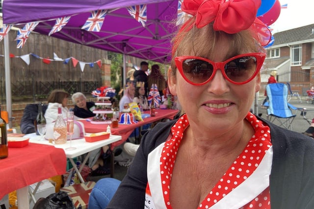 Debbie Kershaw in her party outfit in Cresswell Road. Picture by FRANk REID