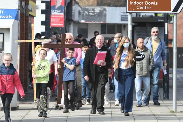 Parishioners making their way to Hartlepool war memorial during last year's Walk of Witness.