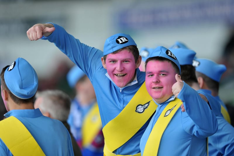 Hartlepool United supporters in their Thunderbirds fancy dress at Plymouth Argyle in 2014. Picture by FRANK REID