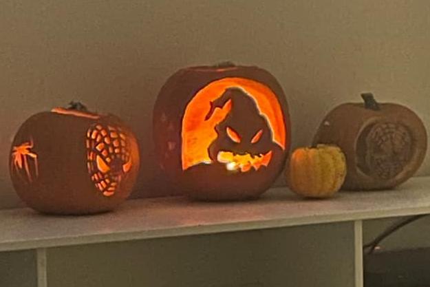 A superhero and villain pictured on pumpkins. Celebrating National Pumpkin Day and Halloween with Kim Alderson.