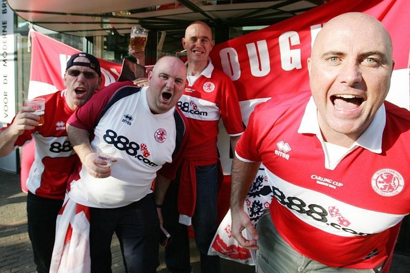 Middlesbrough's supporters are pictured before the UEFA cup final against. FC Sevilla on 10 May 2006 at the PSV stadium in Eindhoven.