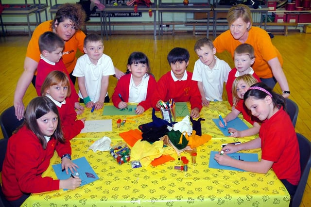 The after school club had a big turnout for this artwork session in 2006. Recognise anyone?