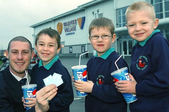 Pupils from St John Vianney School, in Hartlepool, enjoy a drink before their film in 2003.