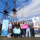 Some of the PFC backed Hartlepool Tall Ships Sail Trainees pictured with PFC Trust chairman Shaun Hope and Hartlepool Borough Council's Event Manager Rachael Graham (back centre) at the National Museum of the Royal Navy Hartlepool. Picture: Chris Booth.