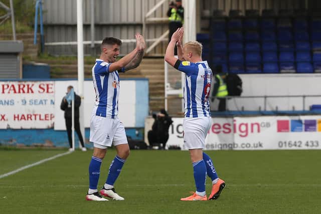 Hartlepool scored three goals in seven minutes to come from behind against Harrogate Town. (Credit: Mark Fletcher | MI News)