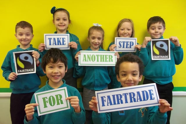 Pupils show their support of fairtrade in 2013.