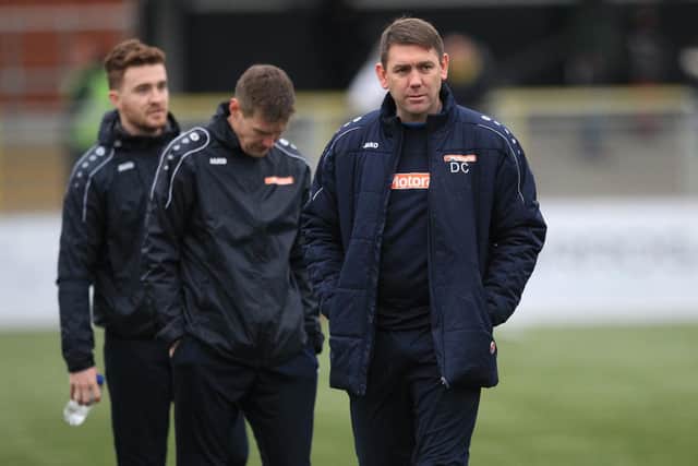 Hartlepool United manager Dave Challinor and coach Antony Sweeney. (Credit: Mark Fletcher | MI News)