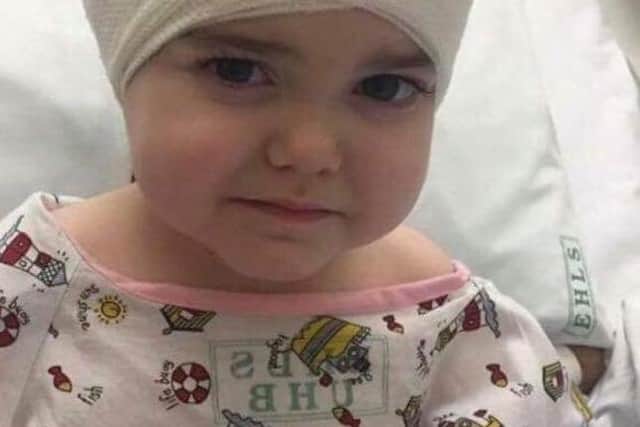 Lyla pictured after the first operation on her brain tumour in 2016.