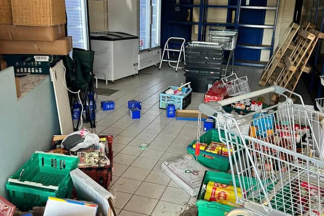 Mess left at the Poolie Time Exchange food shop in York Road, Hartlepool, after the break-in. (Photo: UGC)