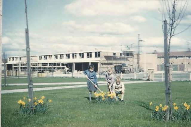 Grange School children and St Patrick's shops being built in 1962./Photo: Frances Wilson