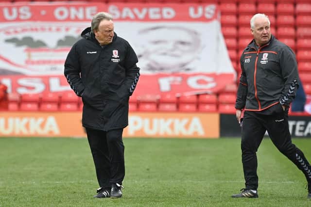 Middlesbrough boss Neil Warnock and assistant Kevin Blackwell.