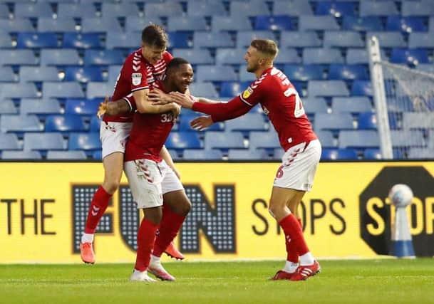 Middlesbrough's Britt Assombalonga celebrates after scoring against Sheffield Wednesday.