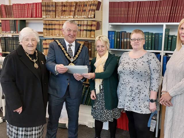 Hartlepool Ceremonial Mayor Cllr Brian Cowie and Mayoress Cllr Veronica Nichlson with Verona Martin, Angela Harvey and Karen Jordan at the opening of the Local and Family History Centre.