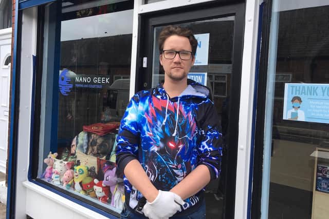 Daniel Schofield of Nano Geek collectables in Avenue Road, Hartlepool, which opened for the first time on June 15.