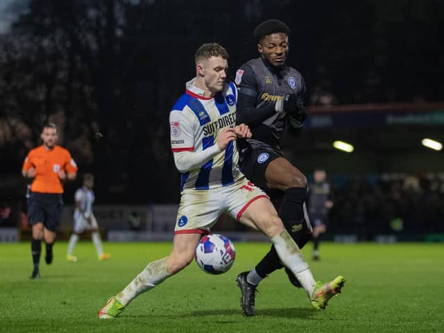 Hartlepool United were in their home kit at the Crown Oil Arena after Rochdale wore their change strip in support of the Shelter charity. (Credit: Mike Morese | MI News)
