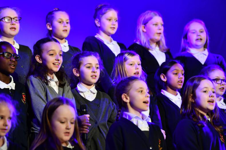 Ashley Primary school pupils singing on stage in 2019 during the South Tyneside Schools Music event, held in The Customs House.