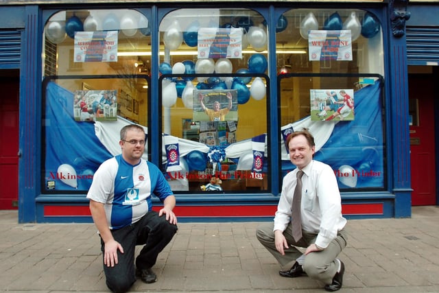 The decorated window at Atkinsons showed the shop's support for Pools in 2007.