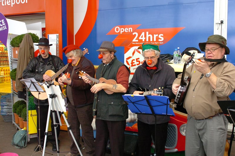 Hartlepool Uukulele Group played in the foyer of Tesco to raise cash for Marie Curie cancer care in 2013.