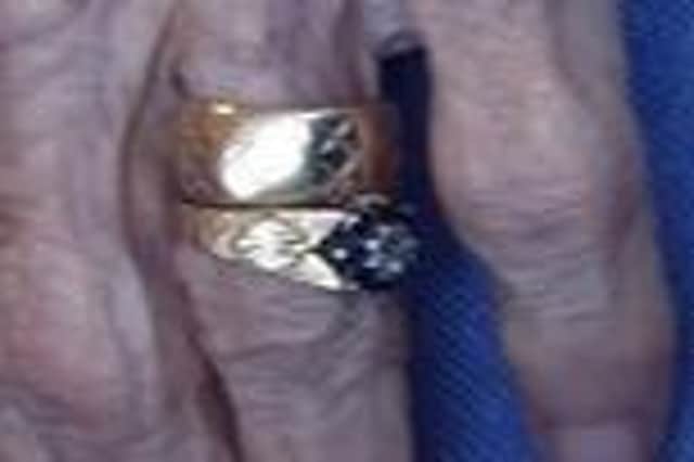 The engagement ring with a blue and white sapphire stone was stolen in the burglary in Catcote Road, Hartlepool.