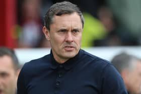 Paul Hurst was not convinced by the awarding of Hartlepool United's penalty against Grimsby Town. (Photo: Mark Fletcher | MI News)