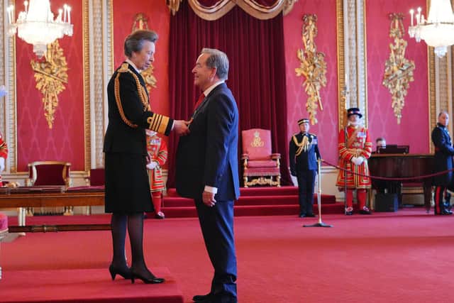 Jeff Stelling is made a Member of the Order of the British Empire (MBE) by the Princess Royal at Buckingham Palace.