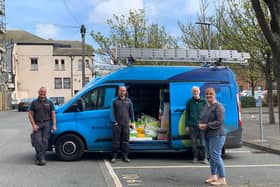 Lisa Lavender and Andrew Craig of Hartlepool Foodbank (right) with local British Gas workers about to deliver food parcels to clients across the town.