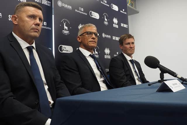 The new Hartlepool United management trio of Colin West, Keith Curle and Anthony Sweeney Picture by FRANK REID