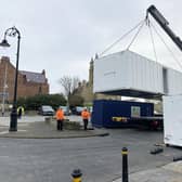 A Covid-19 testing station being created at the Town Square, Headland Picture by FRANK REID