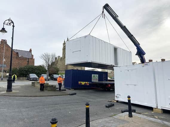 A Covid-19 testing station being created at the Town Square, Headland Picture by FRANK REID