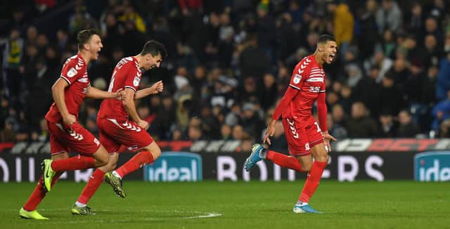 Ashley Fletcher celebrates scoring Middlesbrough's second goal in December's 2-0 win at West Brom.