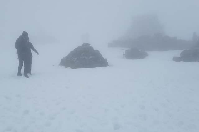Leigh encountered blizzard conditions near the summit of Ben Nevis.