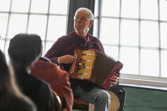 John Connolly performing in the Captain's Cabin on board HMS Trincomalee at the Hartlepool Folk Festival at the National Museum of the Royal Navy, on Saturday.