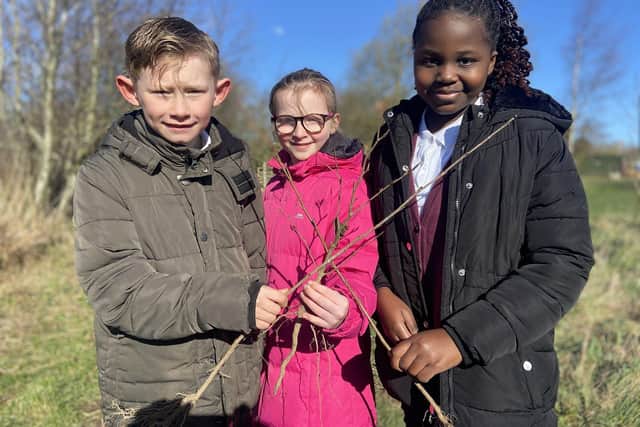(Left to right) Jack Hughes, Niamh Campbell and Gabrielle Jibro are all set to take part in the tree planting at Summerhill Country Park. Picture by FRANK REID