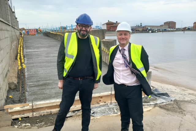Councillor Mike Young, the leader of Hartlepool Borough Council, with Darren Hankey, chair of the Hartlepool Town Deal Board, beside the improved footpath.