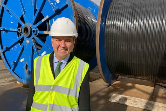 Energy minister Greg Hands at JDR Cables in Hartlepool.